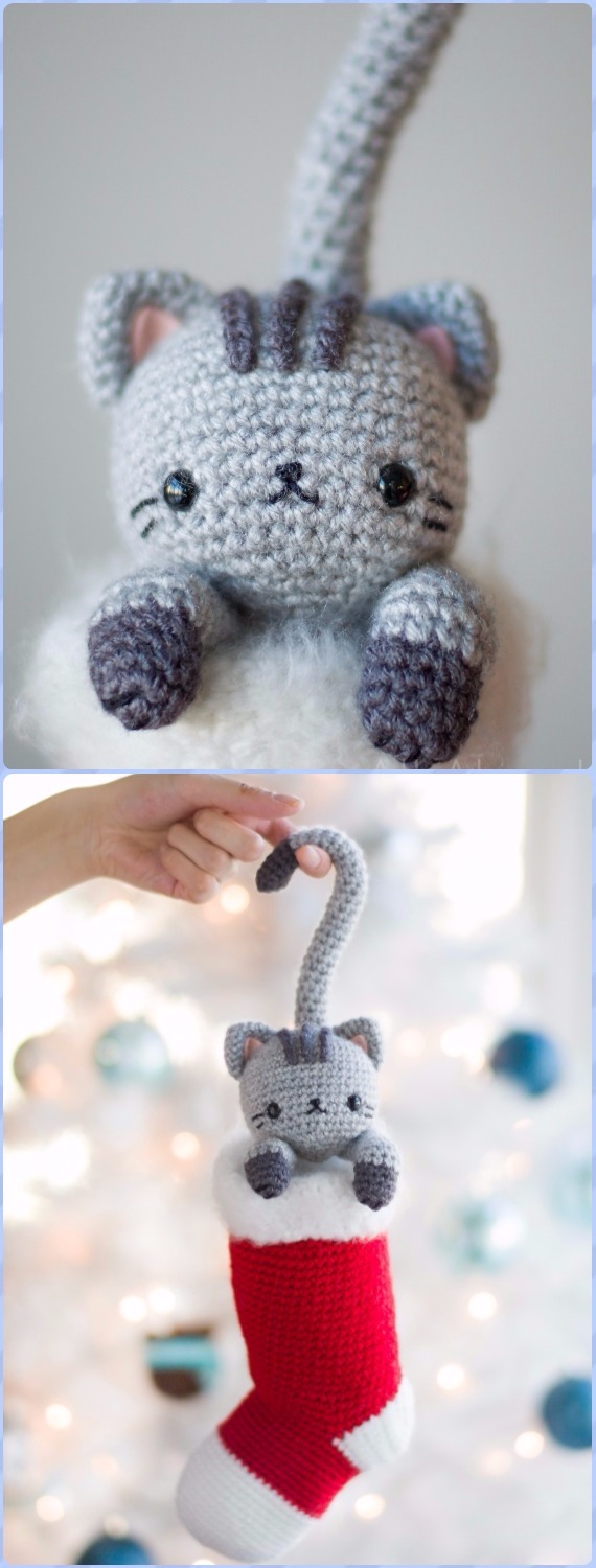 Crochet Curious Christmas Cat Free Pattern - Amigurumi Crochet Christmas Softies Toys Free Patterns