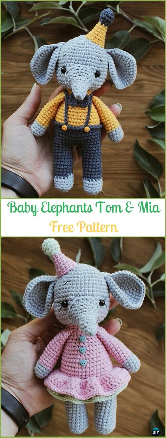 Crochet Baby Elephants Tom & Mia Amigurumi Free Pattern - Crochet Amigurumi Crochet Elephant Toy Softies Free Patterns 
