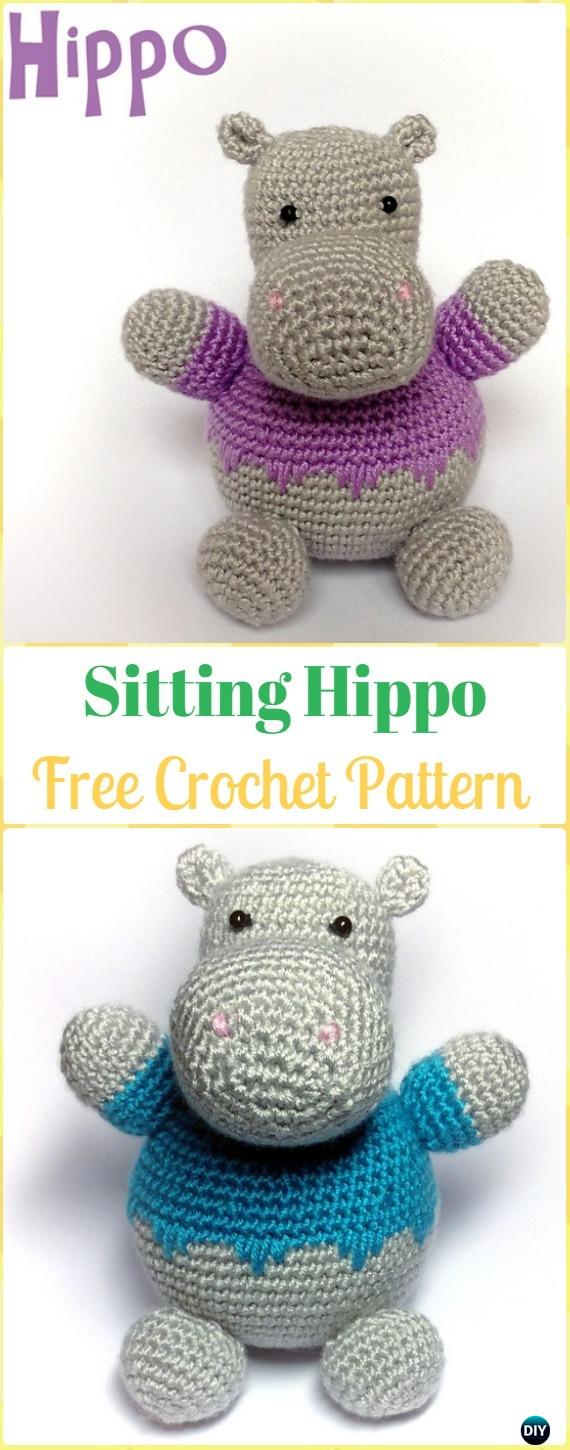 Crochet Amigurumi Sitting Hippo Free Pattern - Amigurumi Crochet Hippo Toy Softies Free Patterns