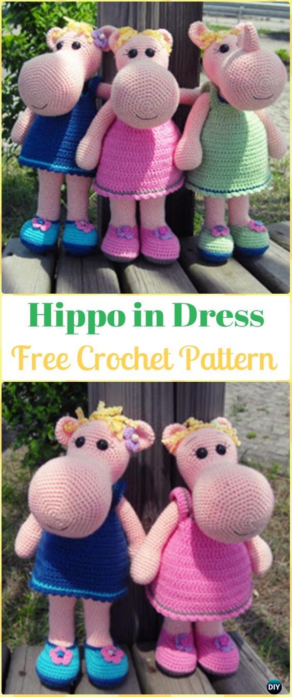Crochet Amigurumi Hippo in Dress Free Pattern - Amigurumi Crochet Hippo Toy Softies Free Patterns