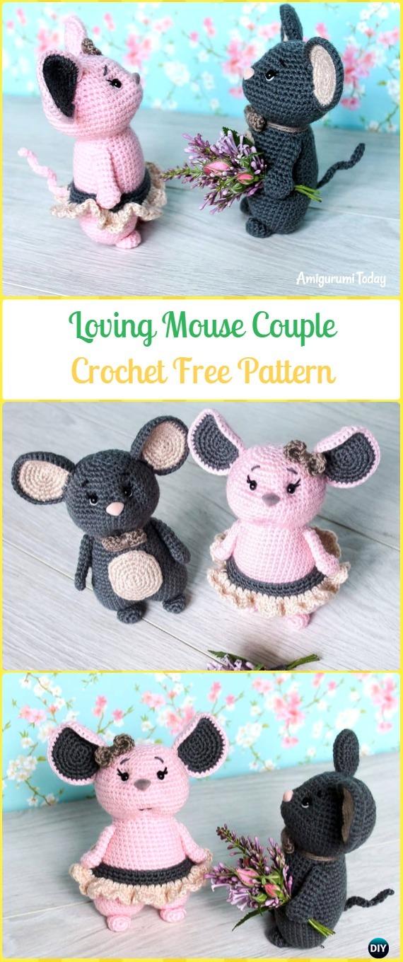 Crochet Loving Mouse Couple Amigurumi Free Pattern - Amigurumi Crochet Mouse Toy Softies Free Patterns