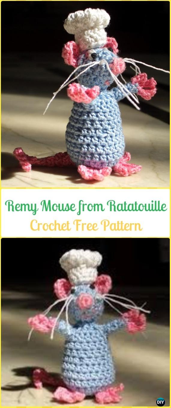 Crochet Remy Mouse from Ratatouille Amigurumi Free Pattern - Amigurumi Crochet Mouse Toy Softies Free Patterns