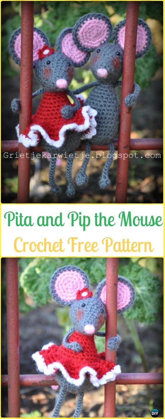 Crochet Pita and Pip the Mouse Amigurumi Free Pattern - Amigurumi Crochet Mouse Toy Softies Free Patterns