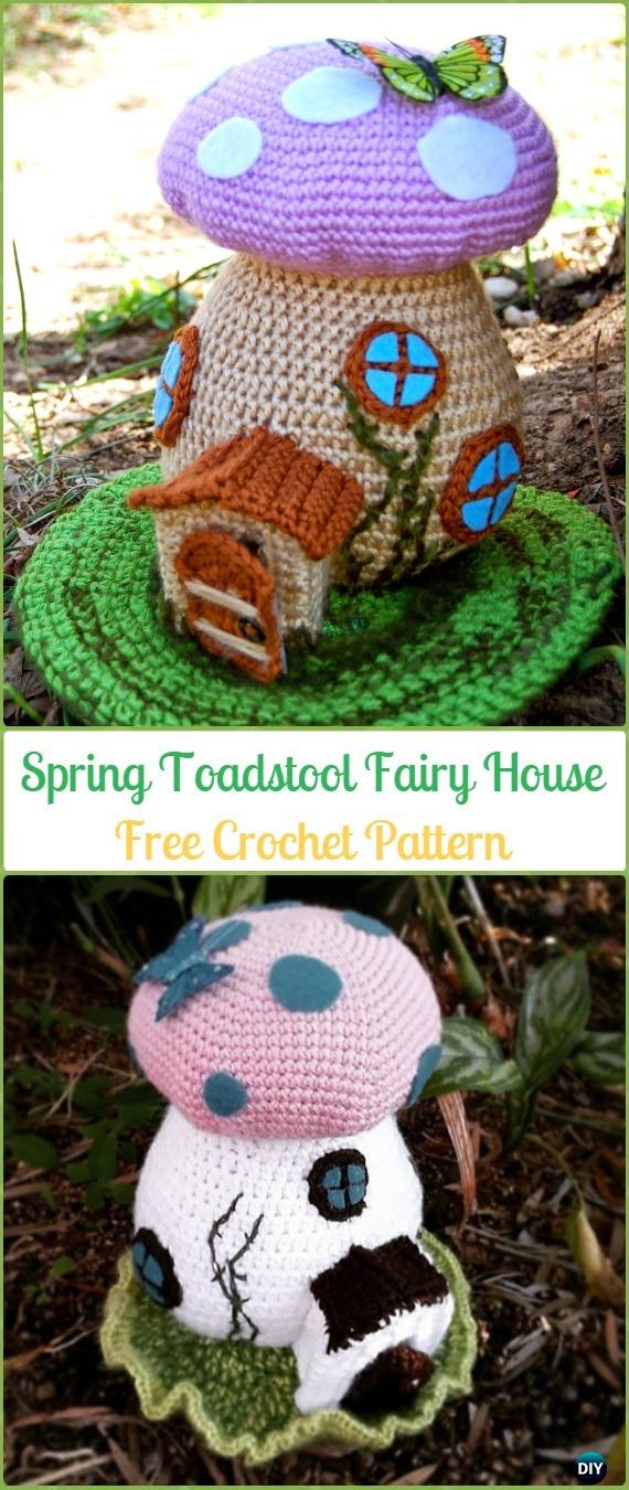 Crochet Toadstool Spring Fairy House Amigurumi Free Pattern - Amigurumi Crochet Mushroom Softies Free Patterns