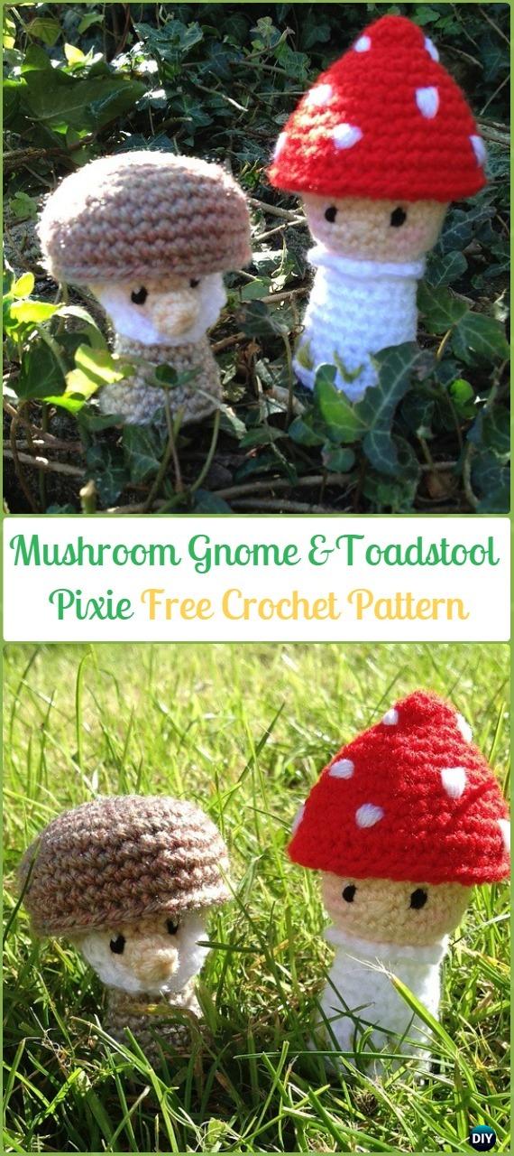 Crochet Mushroom Gnome & Toadstool Pixie Amigurumi Free Pattern - Amigurumi Crochet Mushroom Softies Free Patterns