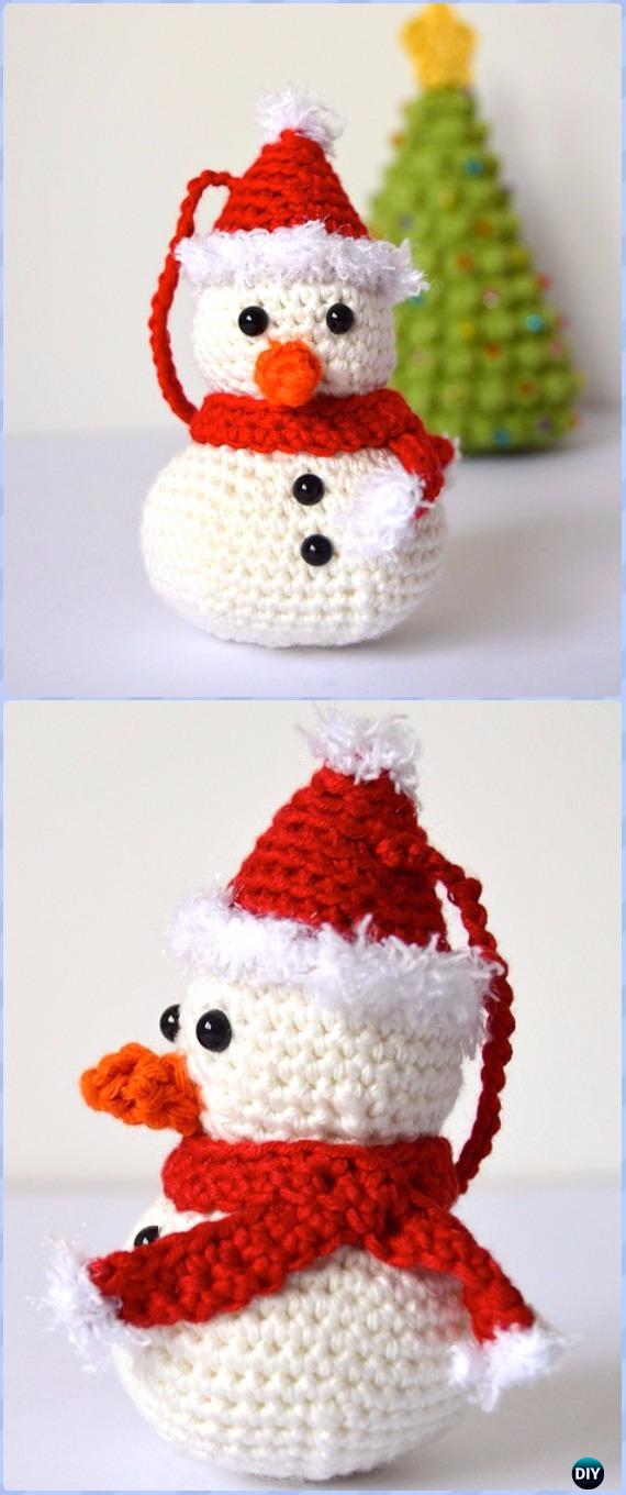 Crochet Christmas Snowman Hanging Tree Decoration Free Pattern - Amigurumi Crochet Snowman Stuffies Toys Free Patterns