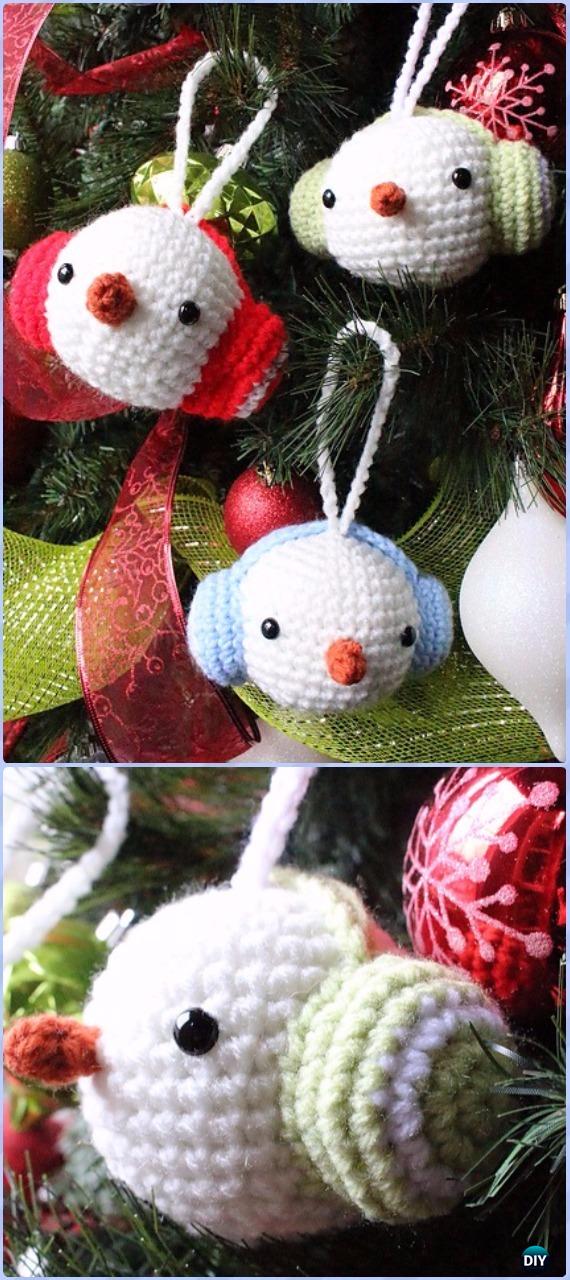 Crochet Snowman Ornament with Earmuff Free Pattern - Amigurumi Crochet Snowman Stuffies Toys Free Patterns