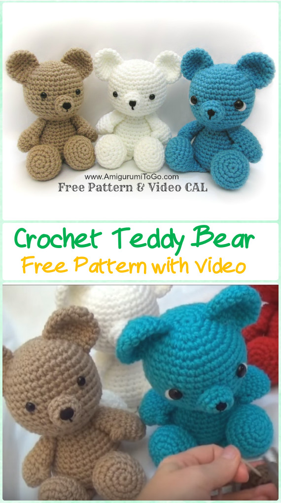 Amigurumi Crochet Teddy Bear Free Pattern with Video - Amigurumi Crochet Teddy Bear Toys Free Patterns 