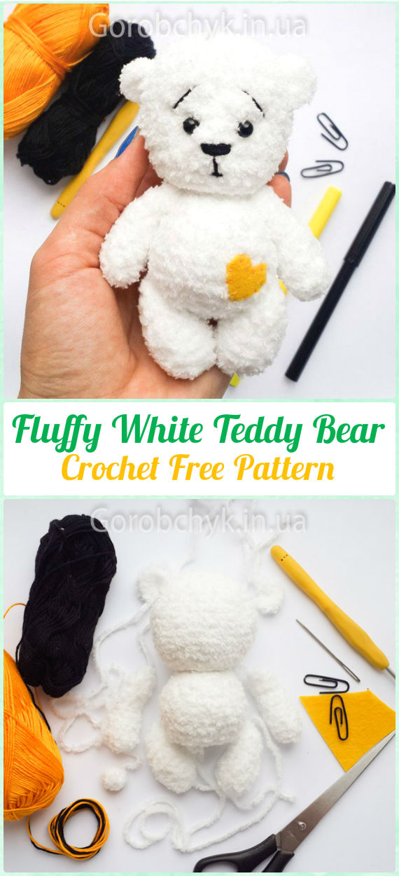 Amigurumi Crochet Fluffy White Teddy Bear Free Pattern - Amigurumi Crochet Teddy Bear Toys Free Patterns 