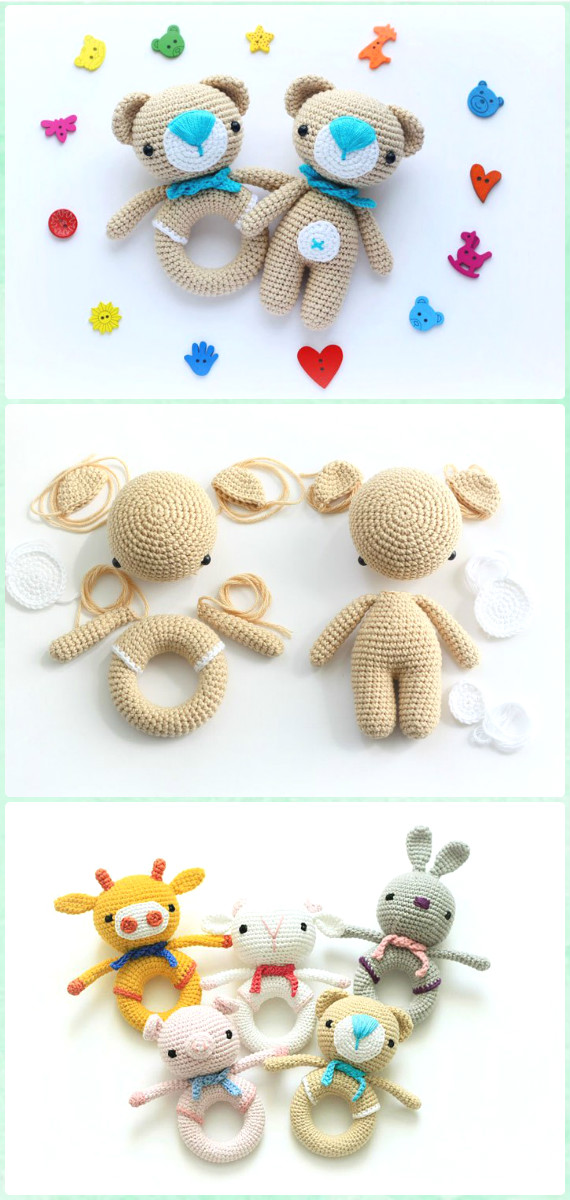 Amigurumi Crochet Teddy Bear Rattle Free Pattern - Amigurumi Crochet Teddy Bear Toys Free Patterns 