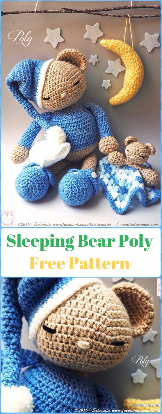 Amigurumi Sleeping Teddy Bear Polly Free Pattern - Amigurumi Crochet Teddy Bear Toys Free Patterns 
