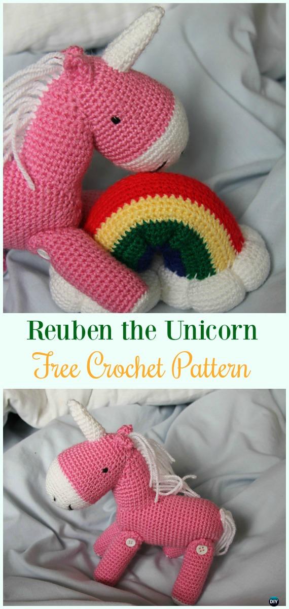 Crochet Reuben the Unicorn Amigurumi Free Pattern- #Amigurumi Crochet #Unicorn; Toy Softies Patterns