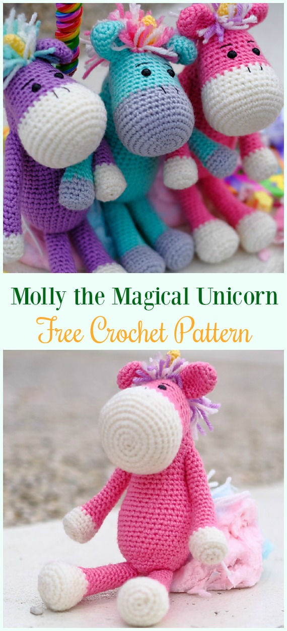 Crochet Molly the Magical Unicorn Amigurumi Free Pattern- #Amigurumi Crochet #Unicorn; Toy Softies Patterns