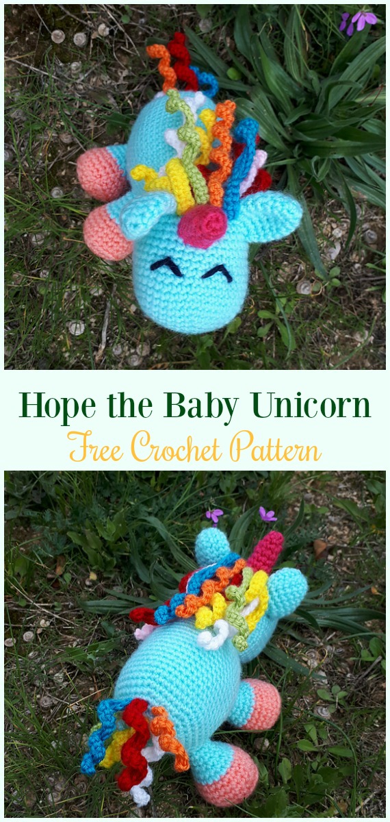 Crochet Hope the Baby Unicorn Amigurumi  Free Pattern- #Amigurumi Crochet #Unicorn; Toy Softies Patterns