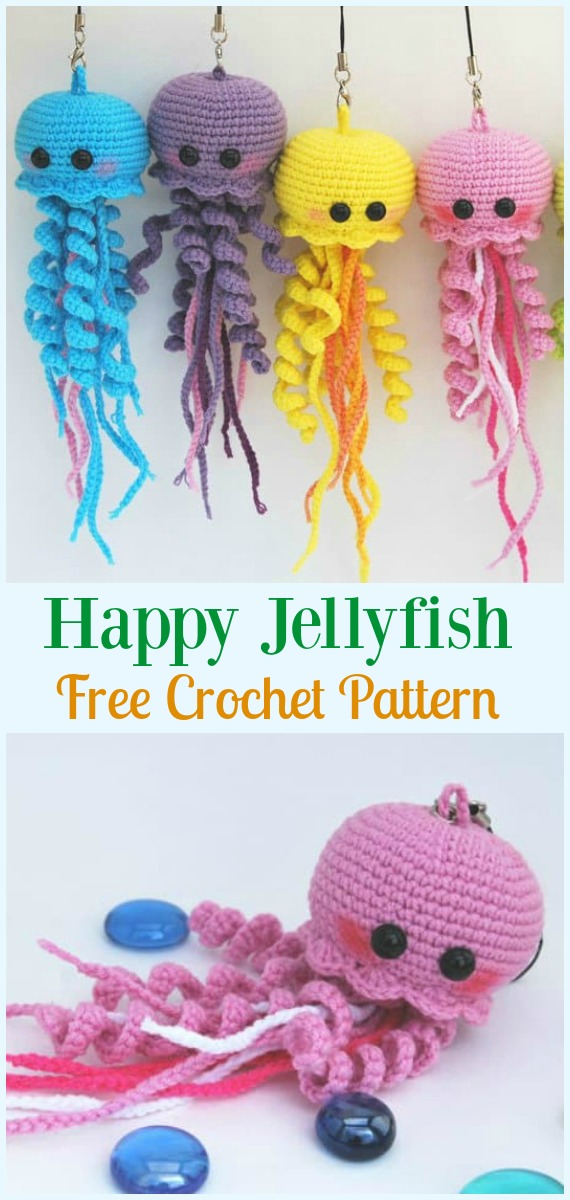 Happy Jellyfish Amigurumi Crochet Free Pattern - #Amigurumi, #Jellyfish, Toy Softies Free Crochet Patterns