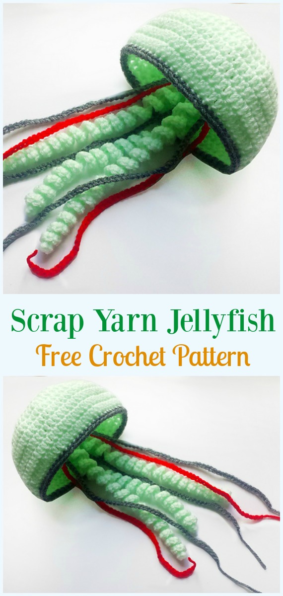 Scrap Yarn Jellyfish Amigurumi Crochet Free Pattern - #Amigurumi, #Jellyfish, Toy Softies Free Crochet Patterns