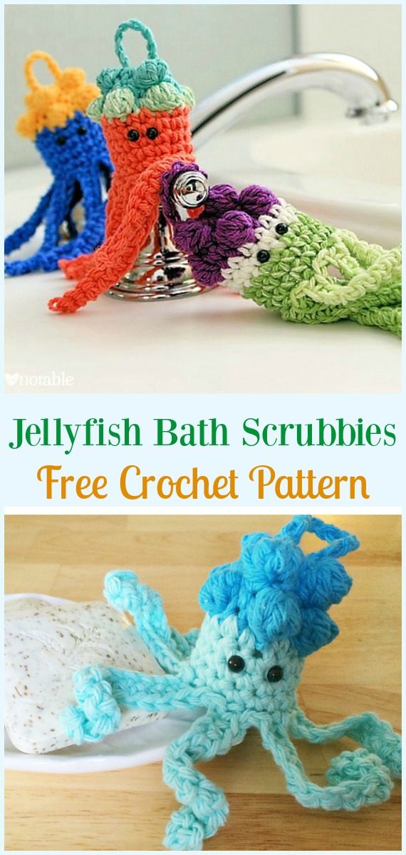  Jellyfish Bath Scrubbies Amigurumi Crochet Free Pattern - #Amigurumi, #Jellyfish, Toy Softies Free Crochet Patterns