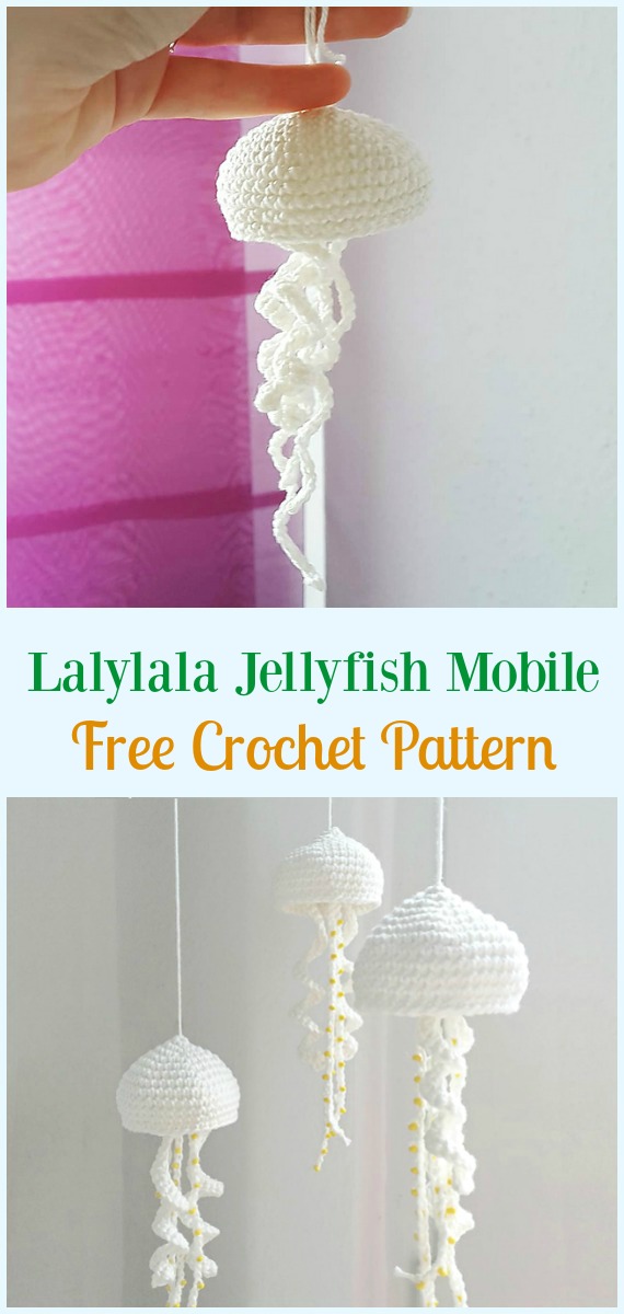 Lalylala Jellyfish Mobile Amigurumi Crochet Free Pattern - #Amigurumi, #Jellyfish, Toy Softies Free Crochet Patterns
