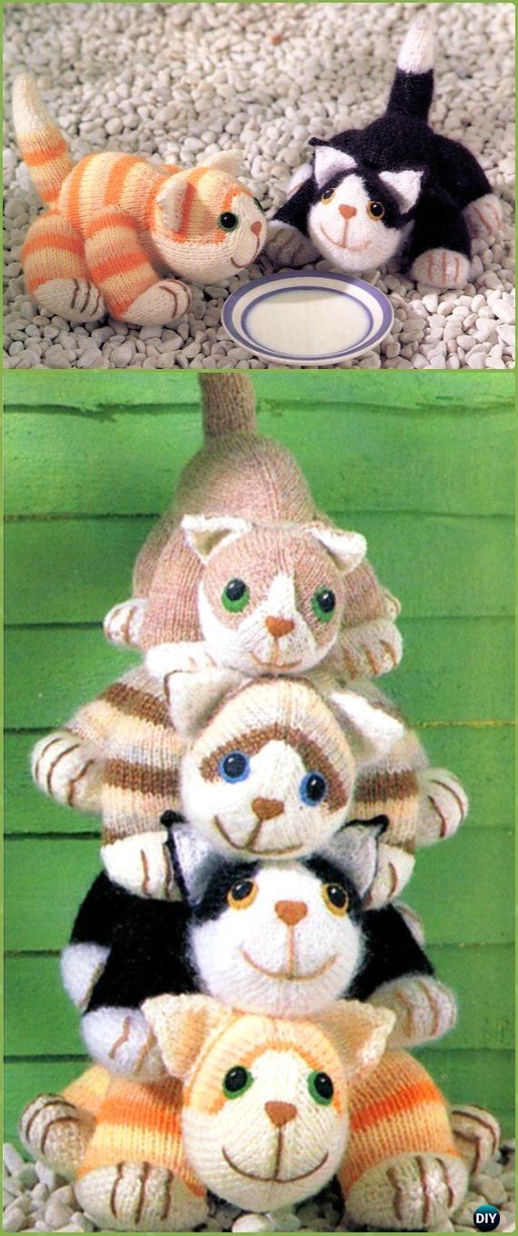 Amigurumi Stacking Cheeky Cats Softies Toy Free Knitting Pattern - Knit Cat Toy Softies Patterns