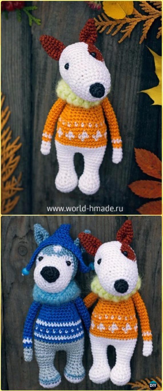 Crochet Amigurumi Bull Terrier Robin Dog Free Pattern - Amigurumi Puppy Dog Stuffed Toy Patterns