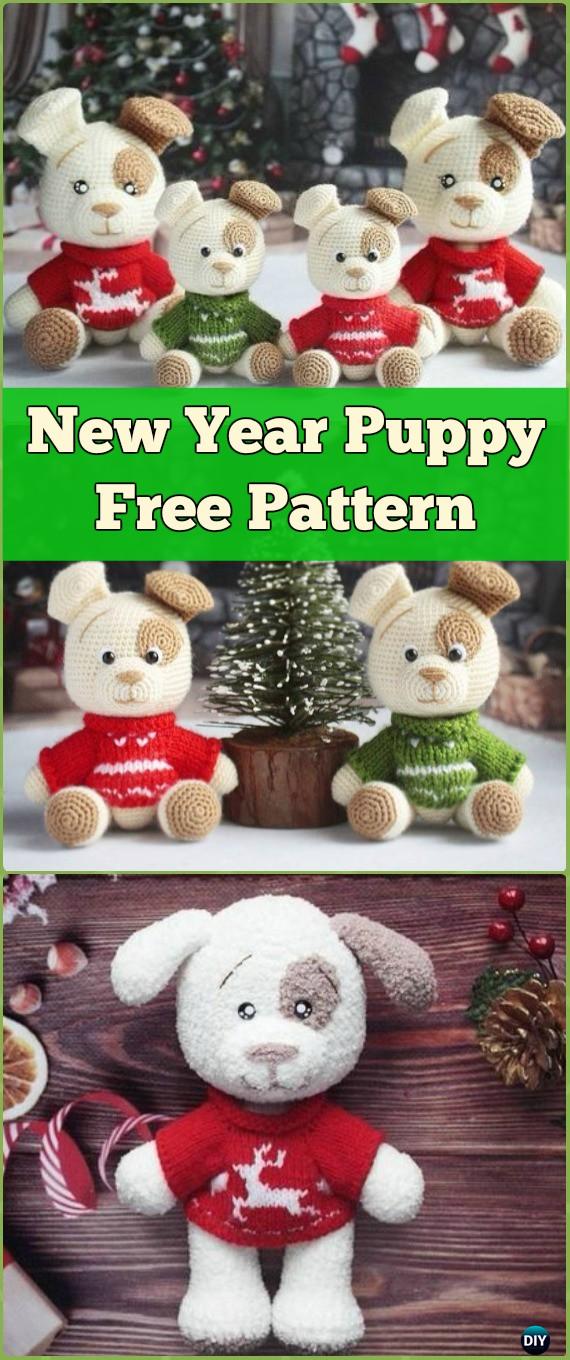 Crochet New Year Puppy Dog Amigurumi Free Pattern - Amigurumi Puppy Dog Stuffed Toy Patterns