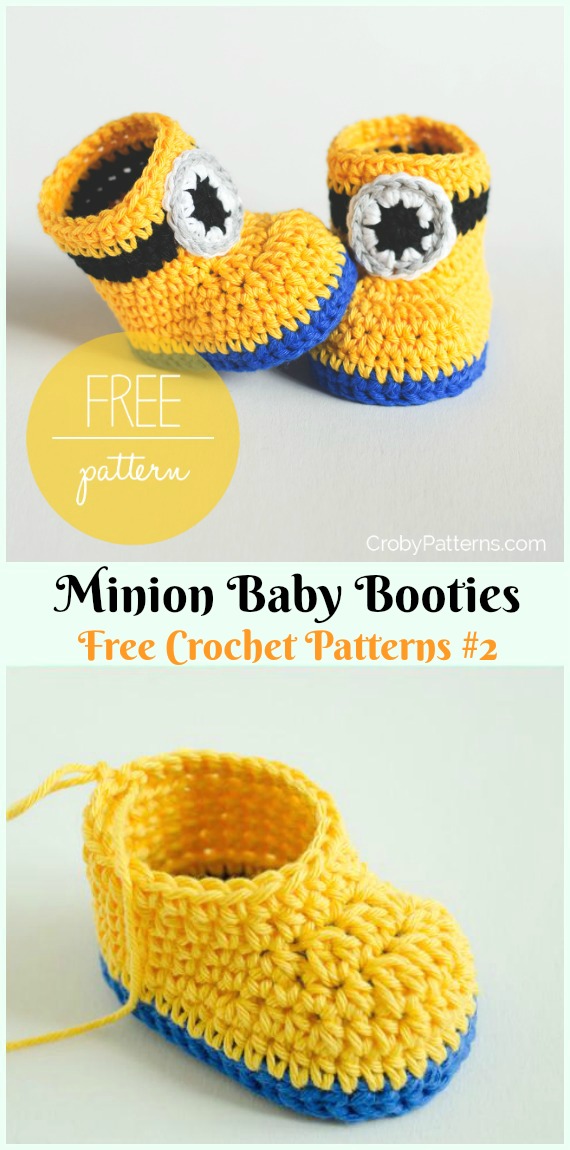 Minion Baby Booties Crochet Free Pattern - #Crochet; Ankle High Baby #Booties; Free Patterns