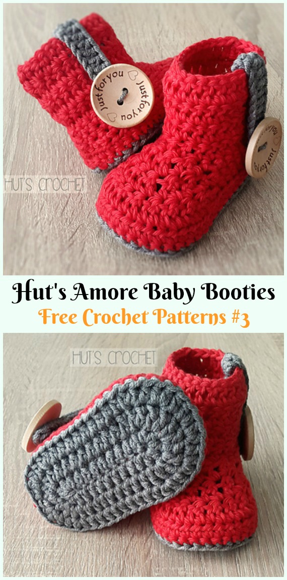 Hut's Amore Baby Booties Crochet Free Pattern - #Crochet; Ankle High Baby #Booties; Free Patterns