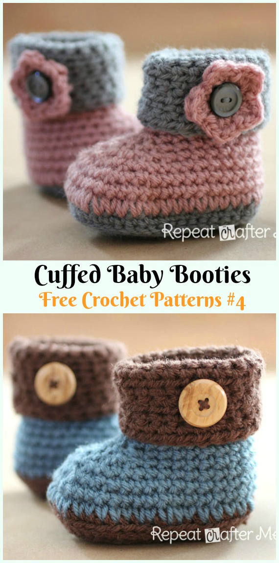 Cuffed Baby Booties Crochet Free Pattern - #Crochet; Ankle High Baby #Booties; Free Patterns