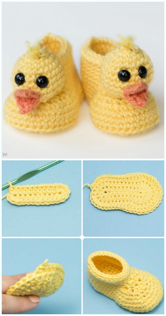 Duckling Baby Booties Crochet Free Pattern - #Crochet; Ankle High Baby #Booties; Free Patterns