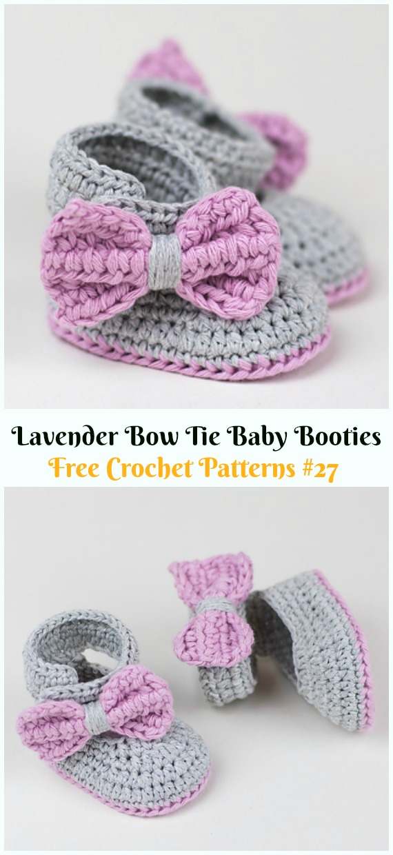 Lavender Bow Tie Baby Booties Crochet Free Pattern & Video - #Crochet; Ankle High Baby #Booties; Free Patterns