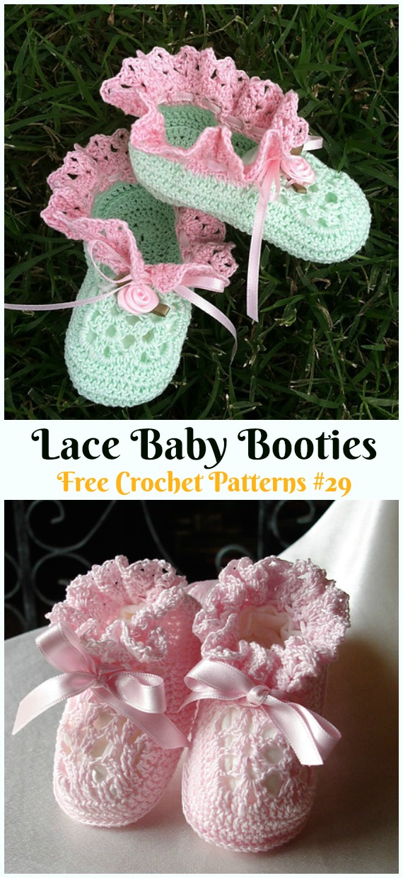 Lace Baby Booties Crochet Free Pattern - #Crochet; Ankle High Baby #Booties; Free Patterns
