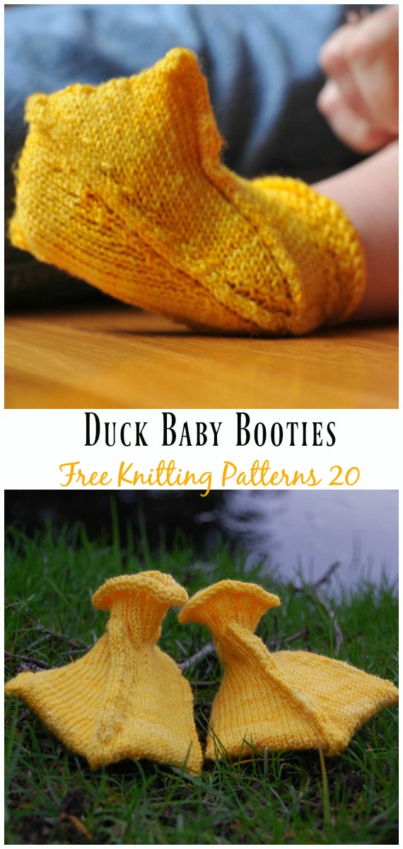 Duck Baby Booties Knitting Free Pattern - Ankle High Baby #Booties Free #Knitting Patterns
