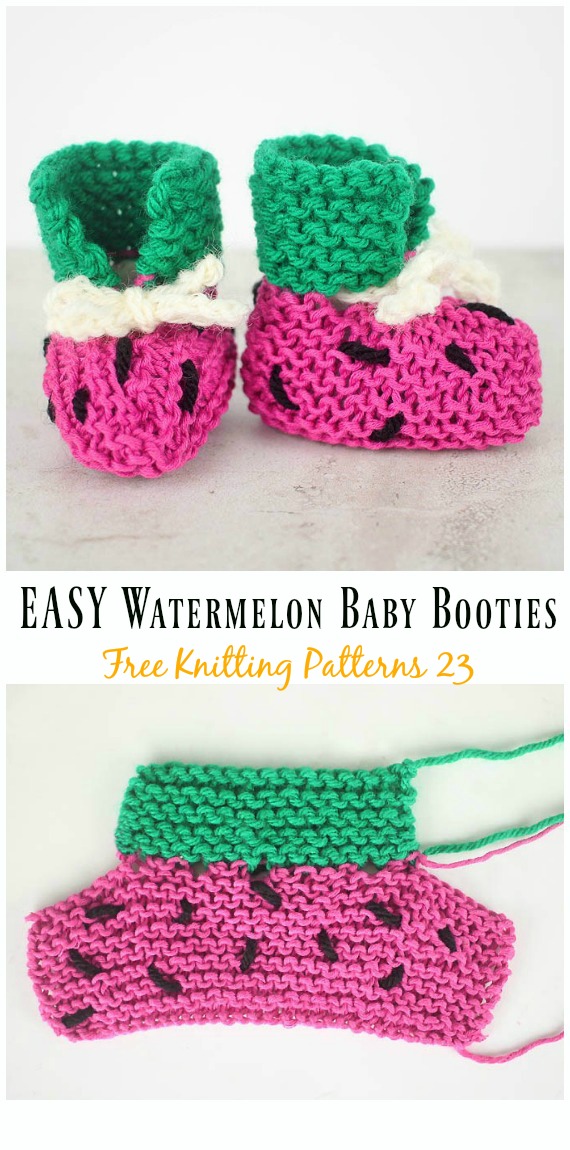EASY Watermelon Baby Booties Knitting Free Pattern - Ankle High Baby #Booties Free #Knitting Patterns