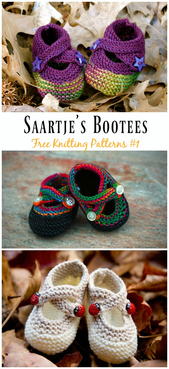 Saartje's Bootees Knitting Free Pattern - Baby Slipper; #Booties; Free #Knitting; Patterns