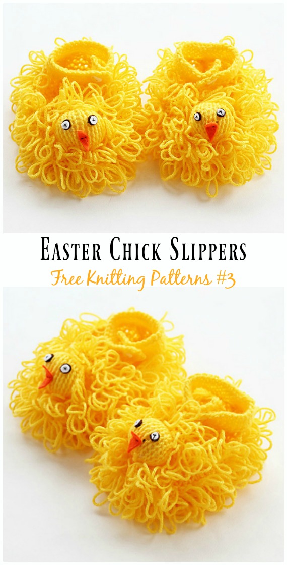 Easter Chick Slippers Baby Booties Knitting Free Pattern - Baby Slipper; #Booties; Free #Knitting; Patterns