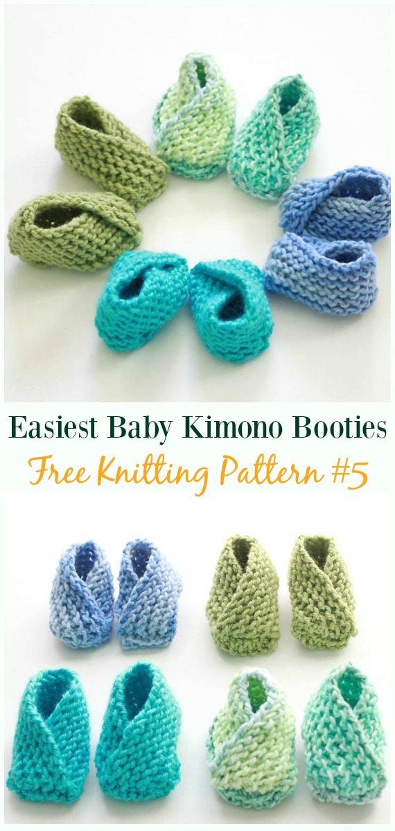 Knit Easiest Baby Kimono Booties Free Pattern - Baby Slippers Booties Free #Knitting; Patterns