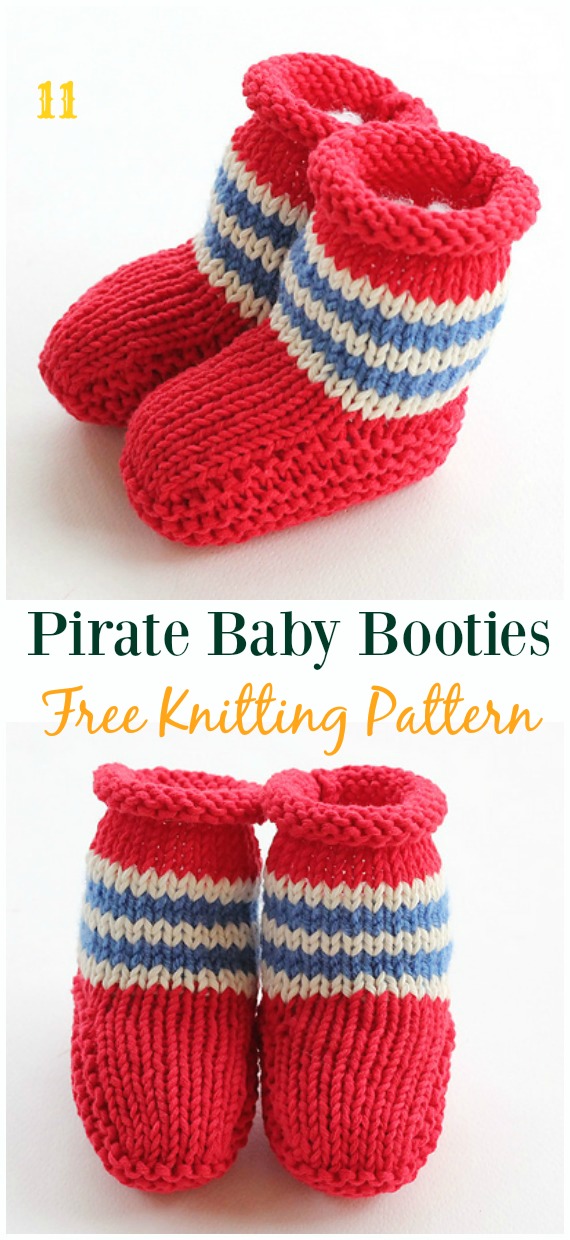 Knit Pirate Baby Booties Free Pattern - Baby Slippers Booties Free #Knitting Patterns