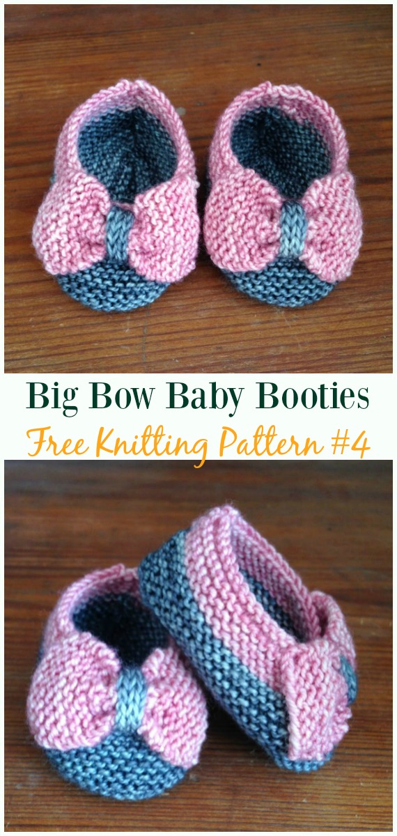Knit Bow Baby Booties Free Pattern - Baby Slippers Booties Free #Knitting Patterns
