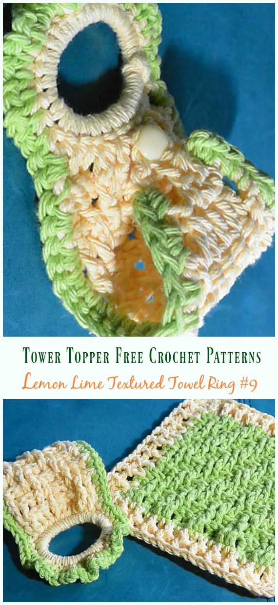 Lemon Lime Textured Towel Ring Crochet Free Pattern - #Towel; Topper Free #Crochet; Patterns