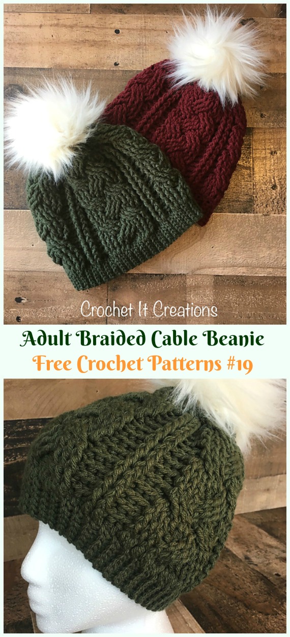 Braided Cable Beanie Hat Crochet Free Pattern - Adult #Cable; #Hat; Free #Crochet; Patterns