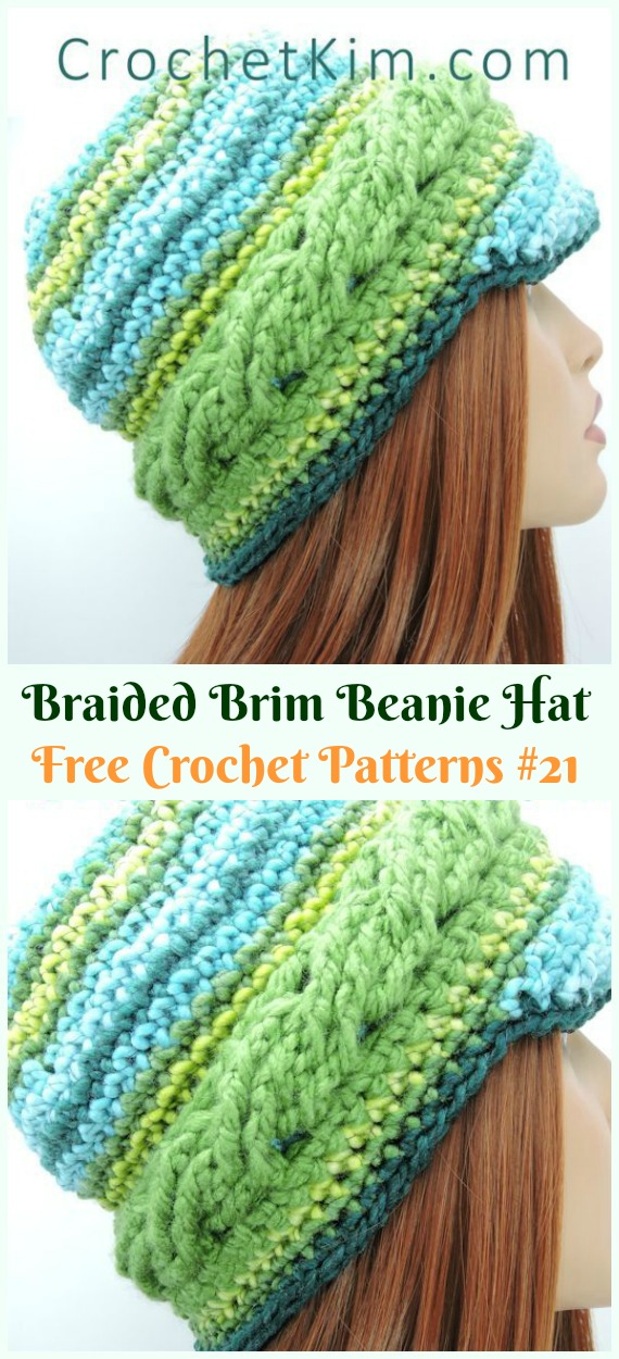 Braided Brim Beanie Hat Crochet Free Pattern - Adult #Cable; #Hat; Free #Crochet; Patterns