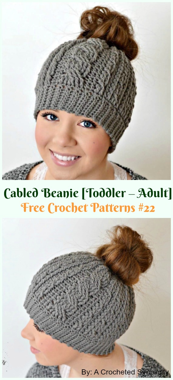 Toddler-Adult Cabled Beanie Hat Crochet Free Pattern - Adult #Cable; #Hat; Free #Crochet; Patterns