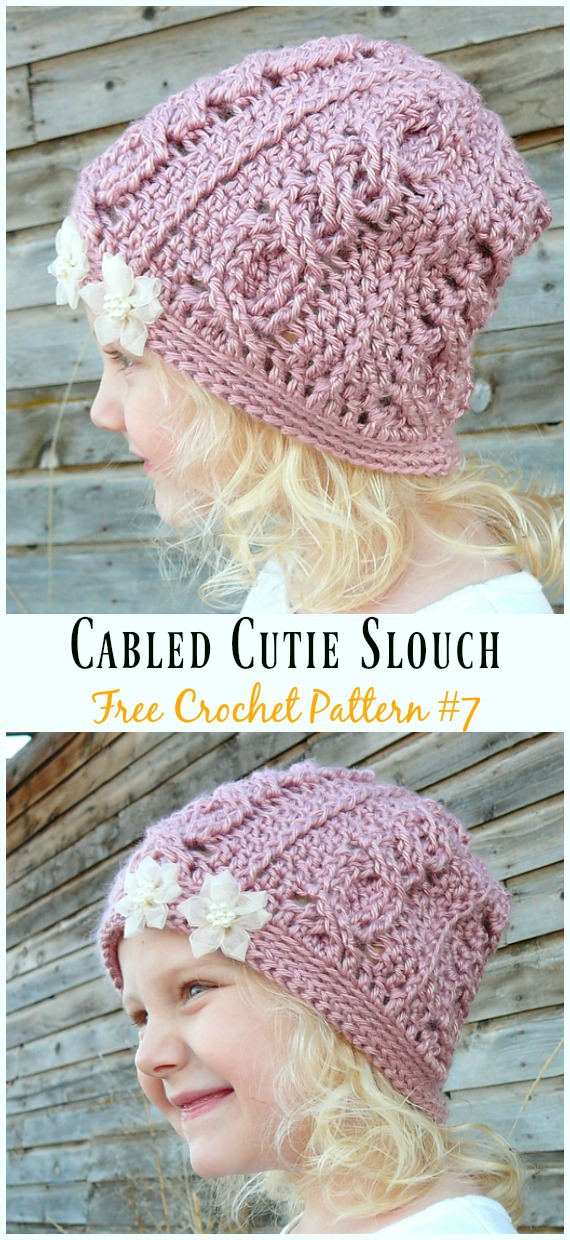 Cabled Cutie Slouch Hat Crochet Free Pattern - #Cabled; Beanie #Hat; Free Crochet Patterns
