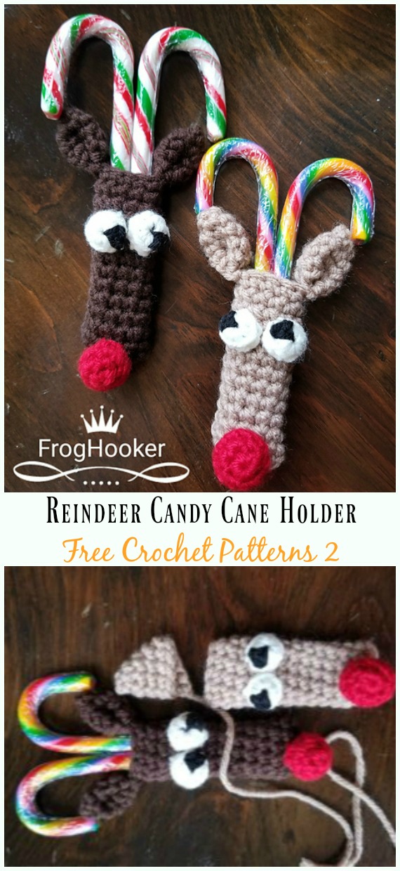 Reindeer Candy Cane Holder Crochet Free Pattern - #Candy Cane; Cozy #Crochet; Free Patterns