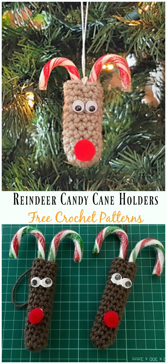 Last Minute Reindeer Candy Cane Holders Crochet Free Pattern - #Candy Cane; Cozy #Crochet; Free Patterns