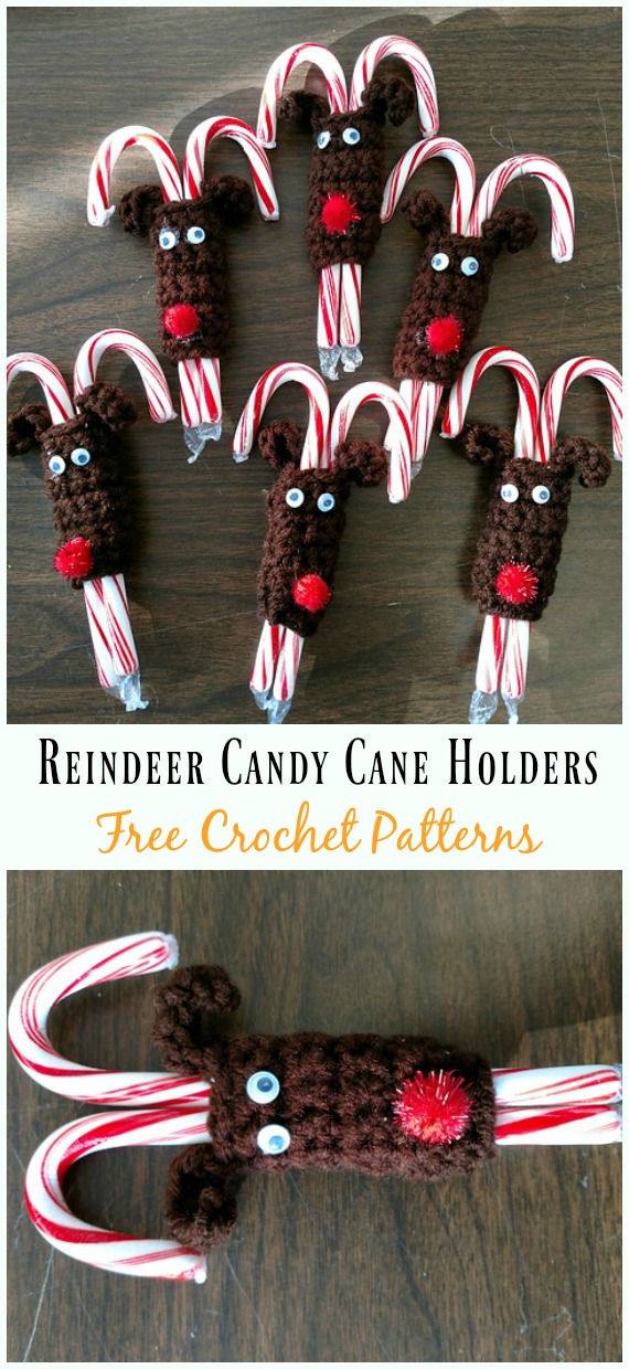 Reindeer Candy Cane Covers Crochet Free Pattern - #Candy Cane; Cozy #Crochet; Free Patterns