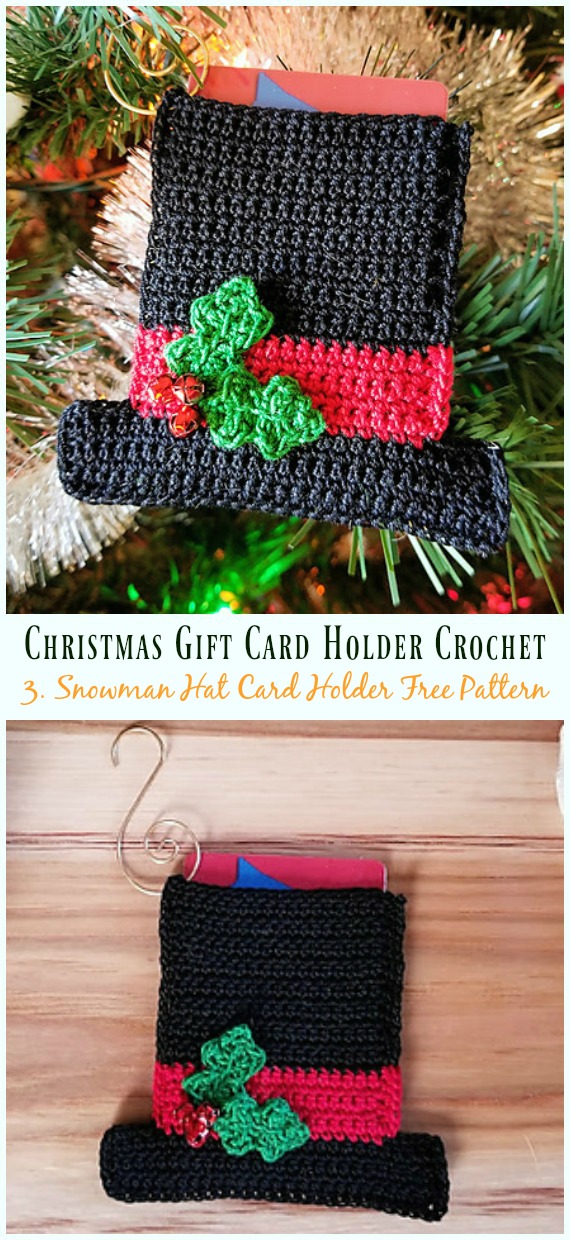 Snowman Hat Gift Card Holder Free Crochet Pattern - #Christmas; Gift; #CardHolder; #Crochet; Free Patterns