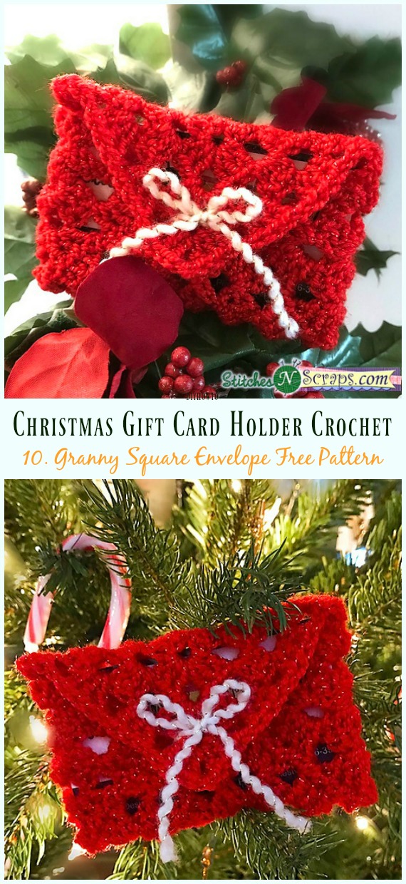 Granny Square Gift Card Envelope Free Crochet Pattern - #Christmas; Gift; #CardHolder; #Crochet; Free Patterns