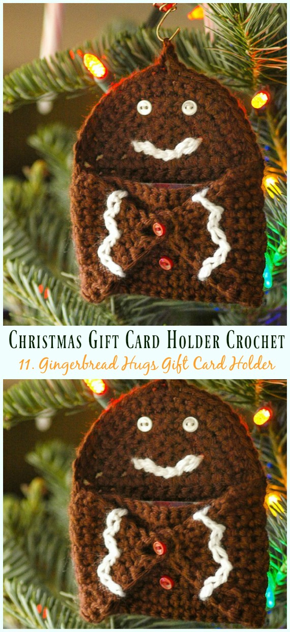 Gingerbread Hugs Gift Card Holder Free Crochet Pattern - #Christmas; Gift; #CardHolder; #Crochet; Free Patterns