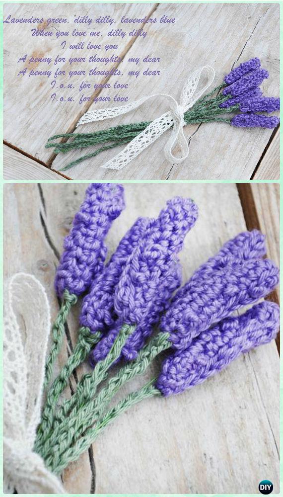 Crochet Lavender Flower Free Pattern-Crochet 3D Flower Bouquet Free Pattern